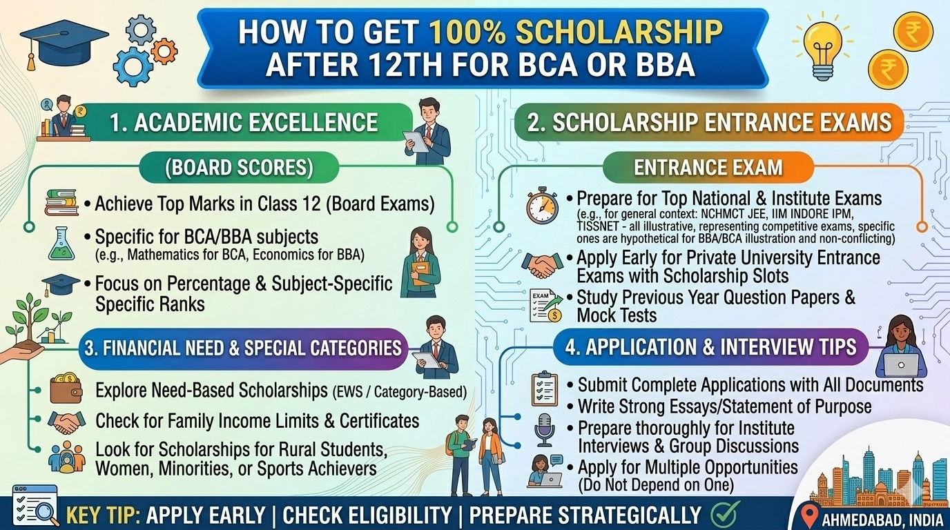 How to Get 100% Scholarship After 12th for BCA or BBA?